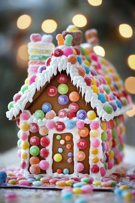 Sprinkle Gingerbread House, Science Gingerbread House, Gingerbread House Out Of Pop Tarts, Gingerbread House Decorating Ideas Easy, Colorful Gingerbread House Ideas, Candy Gingerbread House Ideas, Gingerbread House Candies List, Candyland Gingerbread House Ideas, Candy Land Gingerbread House Ideas