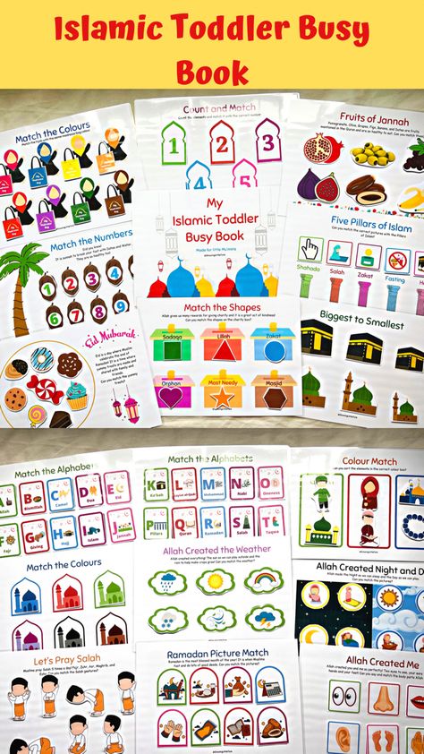 Ramadhan Worksheet For Preschool, Islamic Busy Book, Busy Book Alphabet, Ramadan Activities For Toddlers, Arabic Activities For Kids, Muslim Kids Crafts, Islamic Printables, Islamic Activities, Ramadhan Kareem