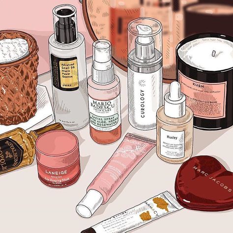 Korean Beauty & Skincare Store в Instagram: «@awporegirl's beautiful illustration of @jaenmcq vanity! 😍 Spot your favourite products?» Skincare Store, Zestaw Ikon, Band Poster, Beautiful Illustration, Beauty Box Subscriptions, Beauty Illustration, A4 Poster, Illustration Vector, الرسومات اللطيفة