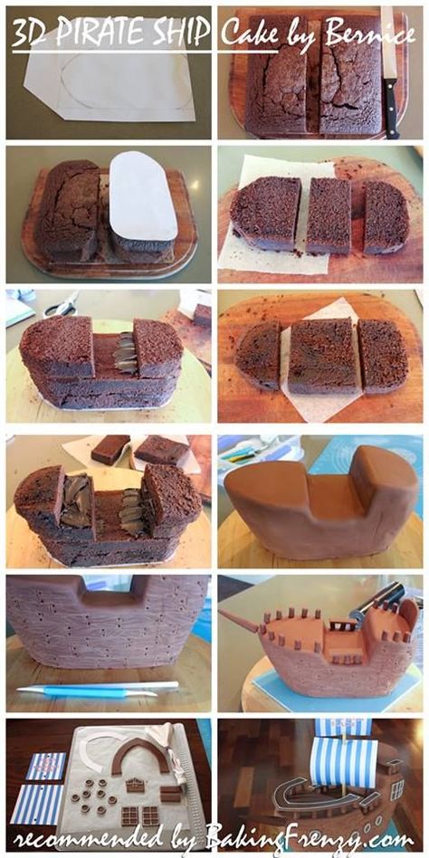 Pirate Ship Cake, Pirate Ship Cakes, Ship Cake, Boat Cake, Pirate Cake, Cake Shapes, Tanah Liat, Novelty Cakes, Cake Decorating Tutorials