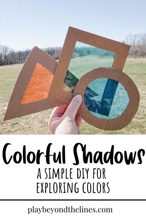 Explore colors and light with this simple DIY. Children will love taking their colorful shapes outdoors to cast beautiful shadows. Easily add in a lesson on color mixing and angles using the shapes. Light And Dark Crafts For Toddlers, Creative Curriculum Light Study, Shadow Activities For Preschool, Shadows Preschool, Shadow Preschool, Shadow Lessons, Sensory Storytime, Color Lesson Plans, Shadow Study