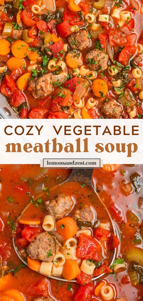 Vegetable Meatball Soup Meatball Veggie Soup, Soup With Parmesan Rind, Vegetable Meatballs, Roasted Pear Salad, Chunky Vegetable Soup, Pasta And Veggies, Meatballs Pasta, Veggie Meatballs, Meatball Soup Recipes