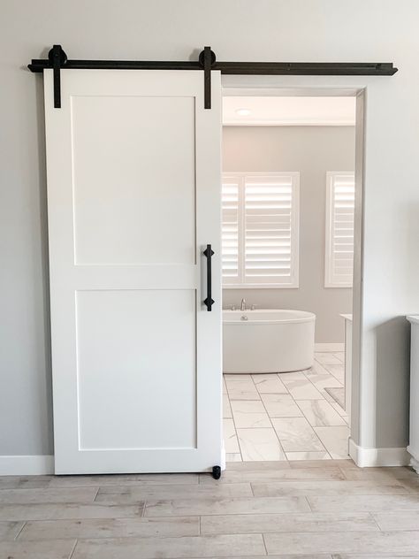 Sliding Door Sliding Doors Laundry Room, Sliding Door On Rail, Slider Doors Bedroom, Sliding Door Master Bath, Sliding Ensuite Door, Sliding Door Small Bathroom, Sliding Door Into Bathroom, Small Space Sliding Door, Small Bathroom With Sliding Door