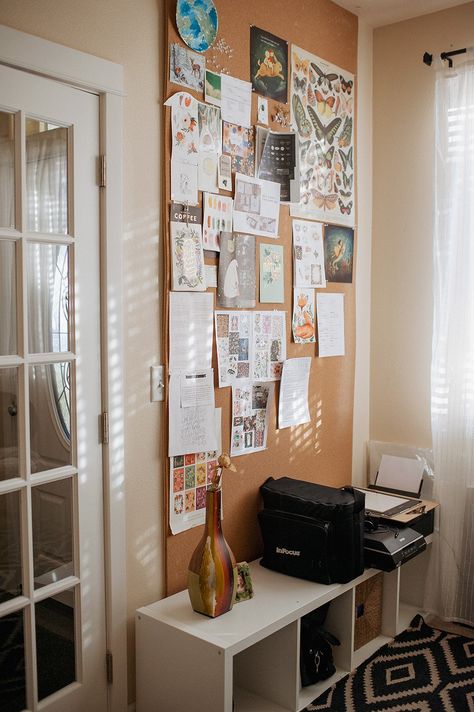 How to Install your Own Cork Board Wall Area — Elena Wilken Cork Feature Wall, Cork Board Wall Ideas, Cork Board Ideas For Bedroom, Large Cork Board, Pinboard Ideas, Kitchen Divider, Cork Board Wall, Pocket Office, Diy Cork Board