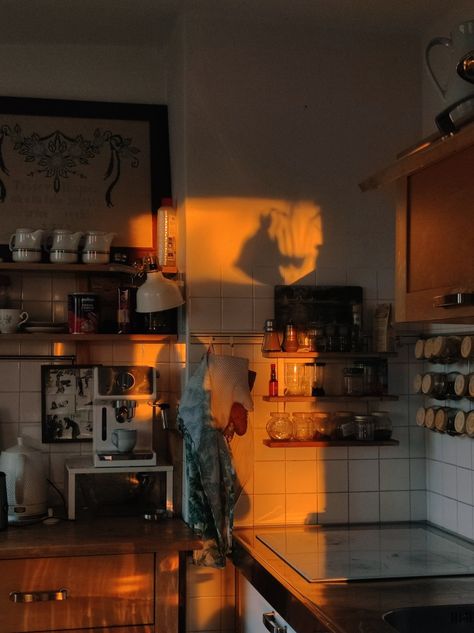 Eastern European Kitchen, Sun And Shadow, European Apartment, European Kitchen, Light Sunset, Aesthetic Sun, European Summer Aesthetic, European Kitchens, Europe Aesthetic