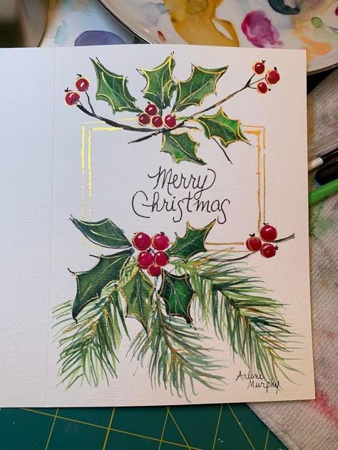 Watercolor Christmas Cards Diy, Painted Christmas Cards, Christmas Stock Photos, Atv Riding, Christmas Card Inspiration, Christmas Card Art, Watercolor Christmas Cards, Christmas Card Crafts, Paint Cards