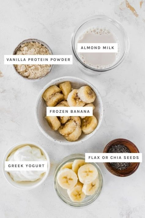 Frozen Banana Protein Shake, Protein Shake Banana, Simple Protein Shake, Simple Protein Shake Recipes, Morning Protein Shake, Healthy Morning Smoothies, High Protein Ideas, Easy Protein Shakes, Best Whey Protein Powder