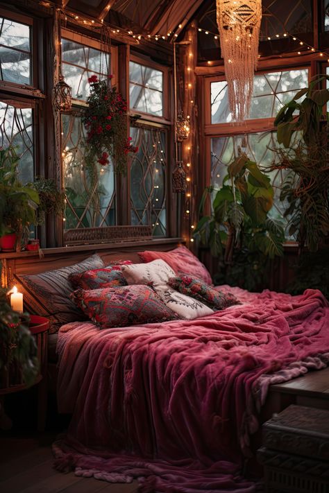 Scorpio Bedroom Aesthetic, Fem Bedroom, Witchy Bedrooms, Boho Bed Canopy, Interesting Bedroom, Boho Glam Bedroom, Witchy Bedroom, Witchy Room, Cali Life