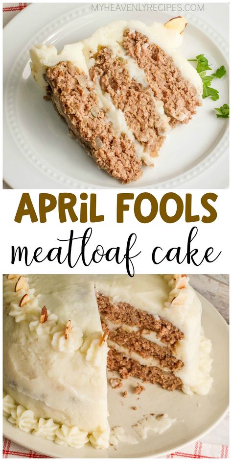 April Fools Meatloaf Cake Prank- fun food idea for the kids or your family members! Easy meatloaf dinner that looks like a buttercream cake haha! Funny idea. Kids dinner idea with mashed potato frosting. Meatloaf Cake Mashed Potatoes, Wacky Dinner Ideas, April Fools Food Dinners, Funny Dinner Ideas, Meat Birthday Cake, April Fools Birthday, April Fools Dinner Ideas, April Fools Dinner, April Dinner Ideas