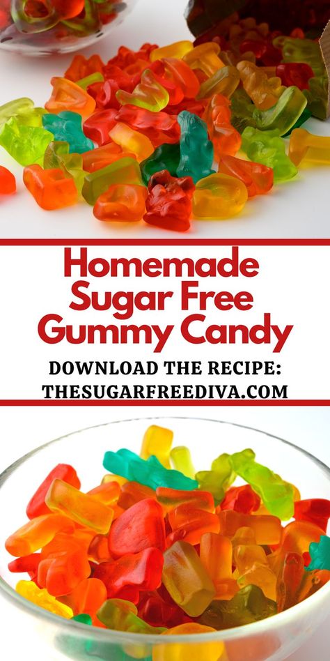 Homemade Sugar Free Gummy Candy Sugarless Desserts, Sugar Free Candy Recipes, Sugar Free Gummy Bears, Carbquik Recipes, Sugar Free Desserts Easy, Healthy Gummies, Homemade Gummies, Suga Free, Sugar Free Snacks