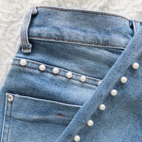 Denim & Pearls🤍 We’re obsessed with these jeans!!! 🔗 in bio under @maggieannweber ‘s page! Diamond And Pearl Jeans, Closed Pearl Jeans, Pearl Bead Jeans, Denim Blue Embellished Mid-rise Bottoms, Denim And Pearls, Luxury Pre-washed Denim Blue Jeans, On Instagram, Instagram