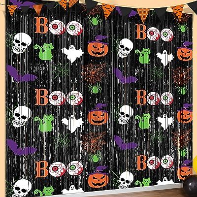 Halloween Party Decorations Scary Black Halloween Photo Backdrop Streamers, 2 Pack 3.3 x 6.6 FT Halloween Decor Foil Fringe Curtains Halloween Backdrops for Parties Birthday Window Door Indoor Outdoor Halloween Photo Backdrop Diy, Backdrop Streamers, Halloween Photo Backdrop, Halloween Decorations Party Scary, Halloween Backdrops, Halloween Party Backdrop, Halloween Birthday Party Decorations, Halloween Classroom Decorations, Halloween Party Photo