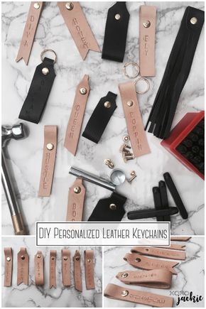 DIY Leather Keychain.  Simple DIY for leather working newbies. #blog #diy Diy Leather Keychain Template, Easy Leather Keychain, Simple Leather Keychain, Diy Leather Keychain, Diy Leather Gifts, Leather Keychain Diy, Diy En Cuir, How To Make Leather, Personalized Keychains