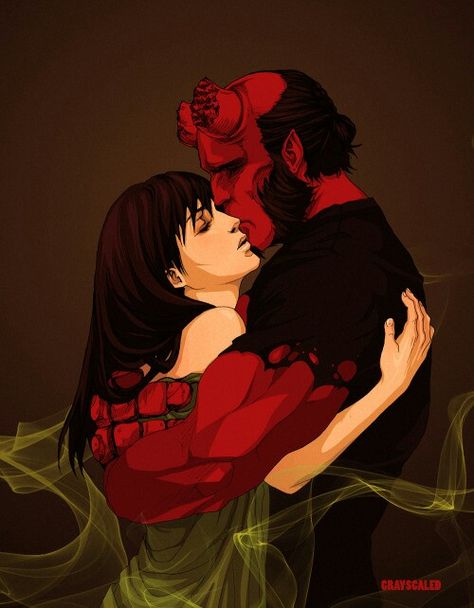 Hellboy and Liz Hellboy And Liz Fanart, Hellboy And Liz, Hellboy Liz, Liz Sherman, Hellboy 2004, Hellboy Tattoo, Hell Boy, Mike Mignola, Face Painting Halloween