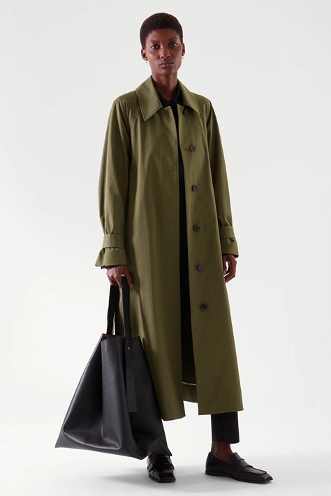 Khaki Trench Coat Outfit, Cos Outfit, Oversized Trench, Green Trench Coat, Khaki Trench Coat, Oversized Trench Coat, Trench Coat Outfit, Summer Trousers, Wool Coat Women