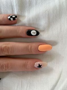 Fun Nails Coffin, Nails 8 Ball, 8 Ball Nail Art, Magic 8 Ball Nails, Eight Ball Nails, 8ball Nails, 8 Ball Nails, Ball Nails, Cowboy Nails