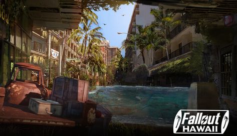 Fallout Hawaii, Hawaii Waikiki, Fallout Rpg, Fallout Fan Art, Fallout Concept Art, Abandoned City, Waikiki Hawaii, Fallout Game, Fallout Art