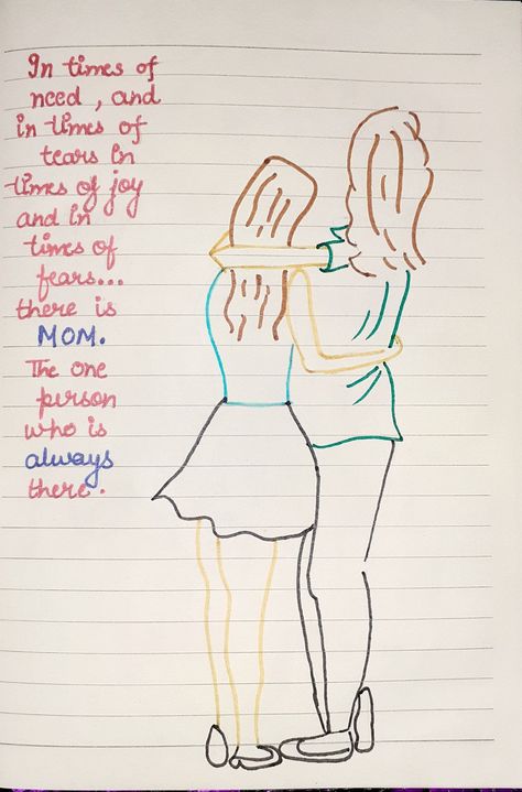 Mother Daughter Easy Drawing, Mom Drawings From Daughter, Mom Daughter Sketch, Mother Daughter Drawing Sketches, Mother Daughter Painting Ideas Easy, Mother Daughter Painting Canvases, Mother Daughter Drawing Easy, Drawings For Mom From Daughter, Cute Mother And Daughter Drawings