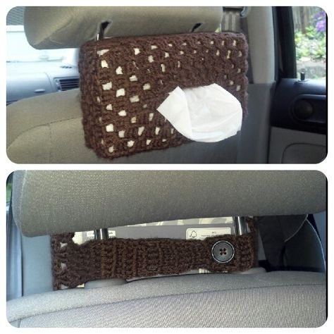 I just made this tissue box crochet for our car! It turned out great! Tissue Box Crochet, Crochet Car Accessories, Crochet Car Seat Cover, Car Accessories For Men, Box Crochet, Crochet Organizer, Crochet Car, Crochet Design Pattern, Crochet Decoration