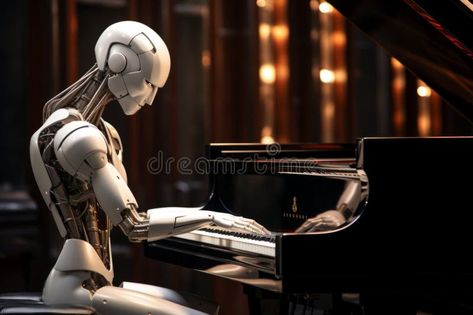 Sci-fi humanoid AI robot android plays piano robotic fingers touch stylish musical instrument. Technological harmony stock photography Electric Keyboard, Instrument Music, Playing Piano, Musical Instrument, Musical Instruments, Stock Photography, Borders, Piano, Sci Fi