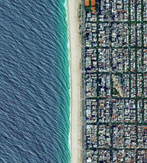 Ipanema Beach / –22·983606°, –43·206638° / Ipanema Beach is located in the South Zone of Rio de Janeiro, Brazil. Recognised as one of the most beautiful beaches in the world, the sand is divided into segments by lifeguard towers known as ‘postos’. Ipanema Beach, Aerial Images, Satellite Image, Earth From Space, Beaches In The World, Aerial Photo, Most Beautiful Beaches, Drone Photography, Birds Eye View