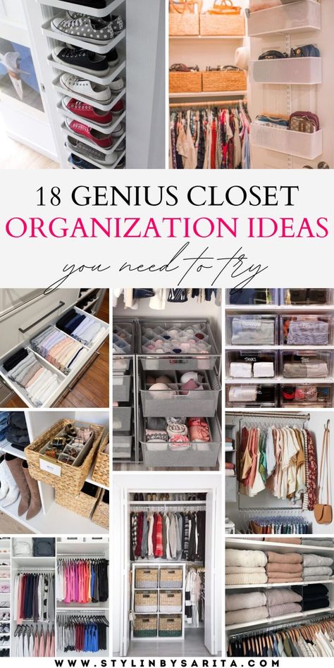 18 PRACTICAL AND CUTE CLOSET ORGANIZATION IDEAS - Stylin by Sarita Ideas For Organizing Closets, Visual Organization Ideas Bedroom, Closet Tshirt Organization Ideas, Small Walk In Closet Ideas Organizations, Tshirt Storage Ideas Closet Organization, Organize Linen Closet Ideas, Diy Clothes Storage For Small Spaces, Good Organization Ideas, Organization Ideas For Pantry