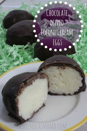 Chocolate Dipped Coconut Cream Eggs - Wheel N Deal Mama Cherry Easter Eggs Recipe, Coconut Easter Eggs Recipe, Coconut Cream Eggs Recipe, Coconut Cream Eggs, Coconut Eggs, Homemade Coconut Cream, Easter Candy Recipes, Cream Eggs, Peanut Butter Eggs