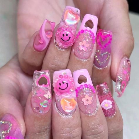 #nails #nailart #nailsofinstagram #u #manicure #beauty #nail #gelnails #nailsoftheday #nailsonfleek #nailstagram #nailsart #nailstyle #instanails #naildesign #acrylicnails #nailsdesign #inspire #naildesigns #love #nailswag #as #nailpolish #nailtech #unhas #gel #nailsnailsnails #nailartist #fashion #gelpolish Heart Cutout Nails, Cutout Nails, Kawaii Bling Nails, Kawaii Charm Nails, Pink Nails Glitter, Kawaii Nail Charms, Kawaii Junk Nails, Kawaii Nail Charm Designs, Pink Glitter Nails