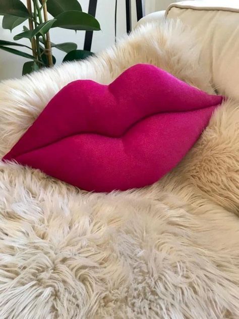 Hot Pink Room, Hot Pink Bedrooms, Hot Pink Throw Pillows, Lips Pillow, Hot Pink Lips, Velvet Pink, Pink Throw Pillows, Lip Shapes, Cute Bedroom Decor