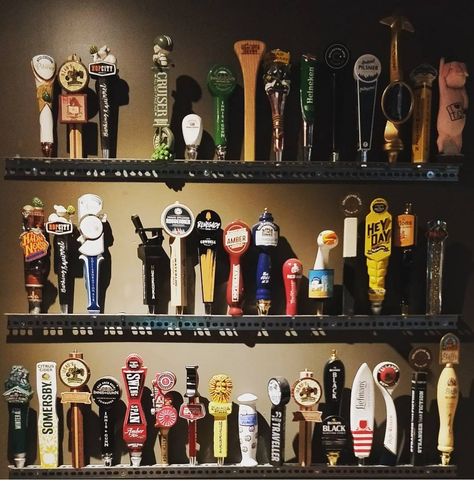 Beer tap handle display! @beertownpublic Waterloo, ON Bar Tap Display Ideas, Beer Tap Display, Beer Tap Handle Display, Beer Tap Handles Display, Tap Handle Display, Amber Day, Different Types Of Beer, Bar Stuff, Keg Tap