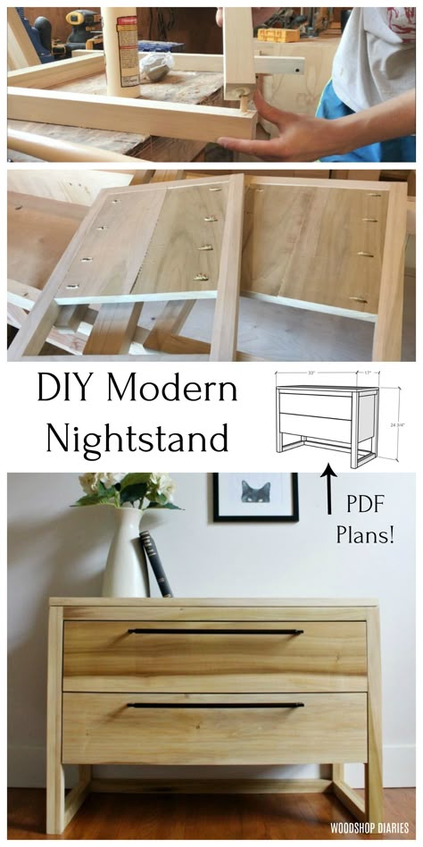 Simple Joinery, Drawer Diy, Nightstand Plans, Free Building Plans, Diy Drawers, Diy Furniture Bedroom, Diy Bedroom, Diy Holz, Modern Nightstand