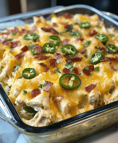 Jalapeno Popper Chicken Casserole is a creamy, cheesy, spicy dish perfect for a quick weeknight dinner. Ready in under 1 hour! Buffalo Chicken Jalapeno Popper Casserole, Broccoli Jalapeño Popper Casserole, Jalapeño Chicken Casserole, Jalepeno Chicken Bake, Chicken Jalapeno Casserole, Chicken Popper Casserole, Jalapeno Popper Casserole, Jalapeno Popper Chicken Casserole, Popper Chicken Casserole