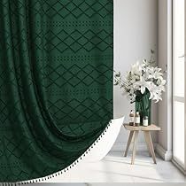 96 Inch Shower Curtain, Cute Shower Curtain, Dark Green Boho, Cute Shower Curtains, Cloth Shower Curtain, Green Shower Curtains, Shower Curtain Sizes, Boho Shower Curtain, Tassel Curtains