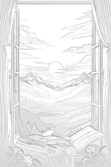 Find and Download any topic for coloring such as flower, floral, mandala, animals, fantasy, holidays, words and much more #coloring #coloringpages #coloringbooks #coloringadults #kids #printable Window Perspective Drawing, Perspective Drawing Nature, Window View Sketch, Window Drawing Sketch, Open Window Drawing, Window View Drawing, Window Sketch, Mandala Animals, Lighthouse Drawing