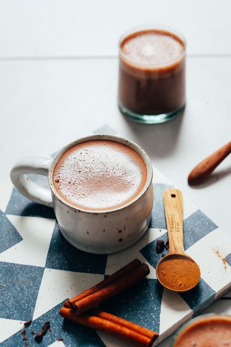 DELICIOUS Low Sugar Adaptogenic Hot Chocolate! PERFECT for caffeine-free mornings or cozy evenings. #minimalistbaker #hotchocolate #glutenfree #plantbased #adaptogens #recipe Low Sugar Hot Chocolate, Hot Chocolate Cocktail, Chocolate Cocktails, Hot Chocolate Recipe, Minimalist Baker, Mushroom Coffee, Reishi Mushroom, Chocolate Recipe, Dairy Free Milk