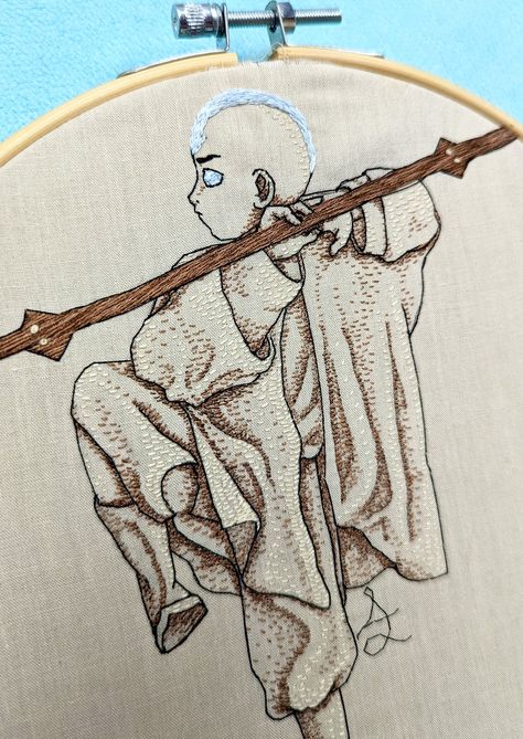 Avatar Aang The Last Airbender Zuko Embroidery, Aang Embroidery, Atla Embroidery, Embroidery Avatar, Avatar Embroidery, Anime Embroidery Ideas, Appa Avatar Embroidery, Avatar Cross Stitch Pattern, Legend Of Korra Cross Stitch