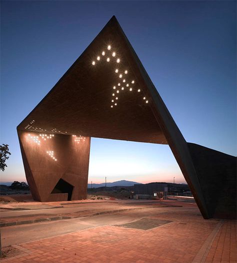 Main Entrance Gate of “Tierra Cálida” by Clavel Arquitectos | Inspiration Grid | Design Inspiration Entrance Portal, Bus Stop Design, Park Entrance, Guard House, Convention Hall, Pavilion Architecture, Entrance Gate, Entrance Gates Design, Industrial Architecture