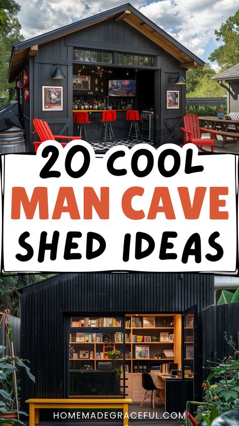 man cave shed ideas Shed Turned Game Room, Small Shed Man Cave Ideas, Shed Hangout Ideas Backyards, Mancave Shop Ideas, Shed To Shop, Shed To Man Cave, Outdoor Mancave Ideas, Storage Shed Bar Ideas, Shed Interior Ideas Man Caves