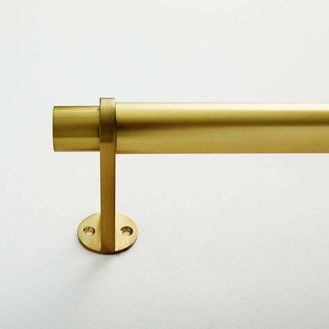 Simple Metal Curtain Rod - Antique Brass | West Elm Metal Curtain Rod, Mobile Chandelier, Curtain Rod Holders, Steel Curtain, Rod Holders, Metal Pole, Stylish Curtains, Metal Curtain, Curtain Hardware