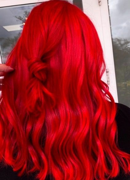 Hot Red Hair Color Ideas Neon Red Hair Color, Fire Colored Hair, Bright Dyed Hair, Red Hair Color Short, Vivid Red Hair Color, Red Fire Hair, Bright Red Hair Ideas, Hot Red Hair Color, Red Hair Bright