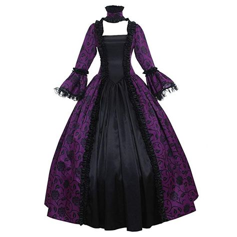 Amazon.com: 1791's lady Women's Victorian Rococo Dress Inspiration Maiden Costume Purple&Black: Clothing Floor Length Lace Dress, Gothic Victorian Dresses, Masquerade Ball Gown, Gothic Party, Dress Stole, Antoinette Dress, Vestidos Retro, Court Dresses, Victorian Costume