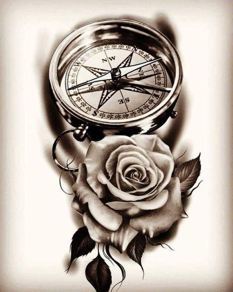 Compas Tattoo, Nautical Compass Tattoo, Compass And Map Tattoo, Clock And Rose Tattoo, Travel Tattoo Ideas, Compass Tattoo Men, Nautical Tattoo Sleeve, Scottish Tattoos, Tree Tattoo Forearm