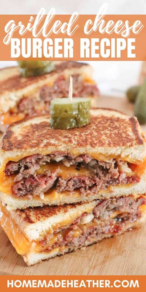 Smash Burger Grilled Cheese, Grilled Cheese Smash Burger, Grilled Cheese Burger Recipe, Grilled Cheeseburgers, Cheeseburger Grilled Cheese, Grill Cheese Cheeseburger, Grill Burgers On Gas Grill, Cheese Burger Recipe, Bacon Cheeseburger Grilled Cheese