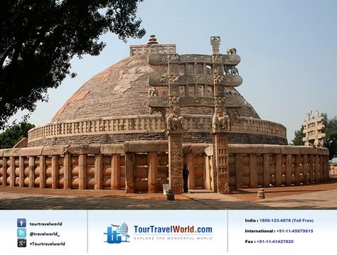 The Great Stupa in Sanchi, India was originally built by the ruler Ashoka the Great in the 3rd century BCE. Great Stupa At Sanchi, Sanchi Stupa, Monument In India, Famous Monuments, History Of India, Khan Academy, India Tour, Historical Monuments, Ancient India