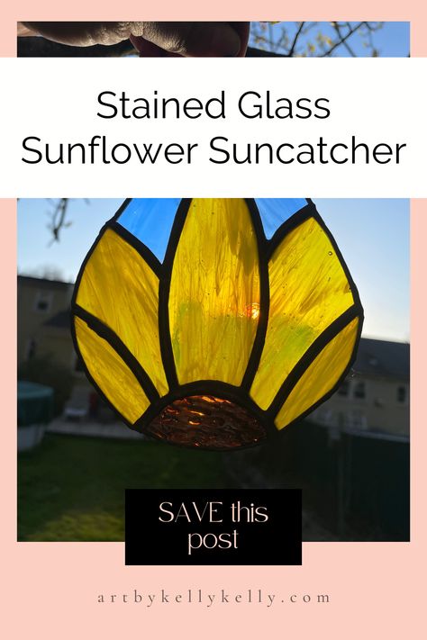 This stained glass sunflower suncatcher is the perfect addition to any room that needs a little bit of sunshine. The beautiful yellow leaves and rippled brown glass create an effect that looks just like a sunflower seed. Add some brightness to your life with this gorgeous piece of art. Save this post for a gift idea! Sunflower Suncatcher, Stained Glass Sunflower, Glass Sunflower, Sunflower Sunset, Stained Glass Gifts, Foil Method, Glass Suncatchers, Behind The Glass, Stained Glass Suncatchers