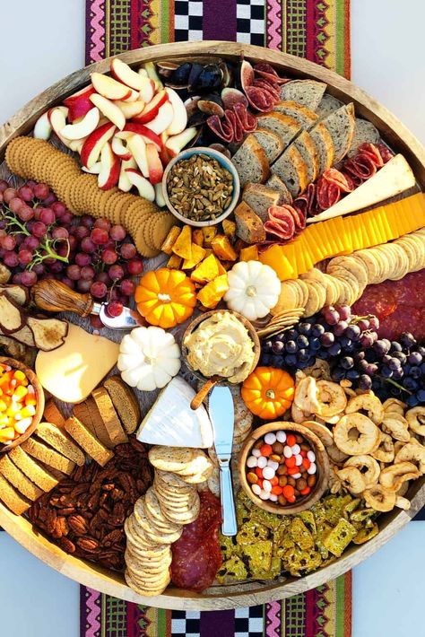 Fall Epic Charcuterie Board for casual entertaining, filled with pumpkin treats, best cheese and cured meats, with fruits, nuts, and crackers! #epic #epiccharcuterie #fallcharcuterie #charcuterieboard #partyfood #fallfood #appetizer #halloween Culinary Boards, Pumpkin Cream Cheese Dip, Charcuterie Party, Grazing Platter, Football Parties, Food And Snacks, Food Platter, Fall Appetizers, Picnic Inspiration