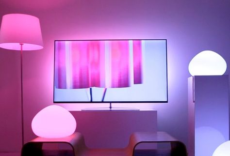 4 Cool Things You Can Do with Philips Hue Lights | Smart wireless Philips Hue lights are good for a lot more than just making your room like a nightclub. | Grant Clauser • July 27, 2015 Hue Lighting Ideas, Phillips Hue Lighting, Phillips Hue, Philips Hue Lights, Hue Lights, Heat Lamp, Future Room, Light Room, Lounge Ideas