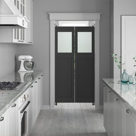 Custom & In-Stock Saloon Doors- Double Swinging Doors Swinging Doors Kitchen Pantry Ideas, Double Swinging Doors, Swinging Doors Kitchen, Cafe Doors, Saloon Doors, Kitchen Pantry Doors, House Transformation, Modern Interior Door, Glass Pantry Door