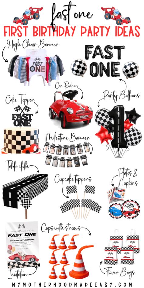 Fast Ones Birthday, Wheel Themed First Birthday, Race Car Party Decorations 1st Birthday, 1st Car Birthday Party, Fast One 1st Birthday Party Theme, Car Themed One Year Old Birthday, Sons 1st Birthday Ideas, Race To One Birthday, Fast One Party Theme