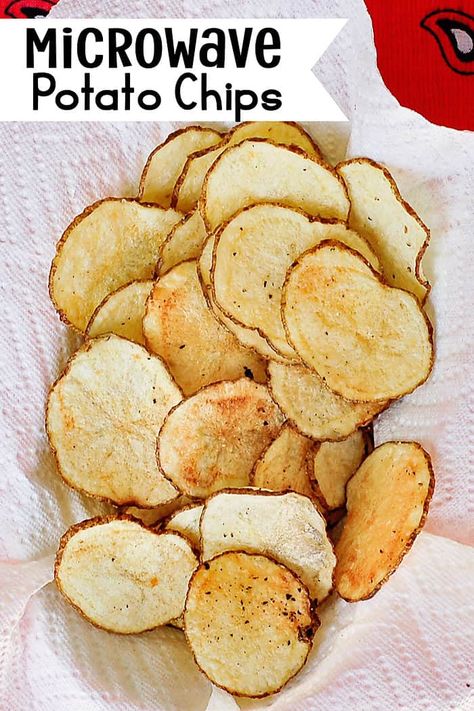 Microwave Sliced Potatoes, Microwave Chips Potatoes, Microwave Tortilla Chips, Microwave Potato Recipes, Potato Chips In Microwave, Football Dips, Microwave Potato Chips, Microwave Chips, Chips Potato